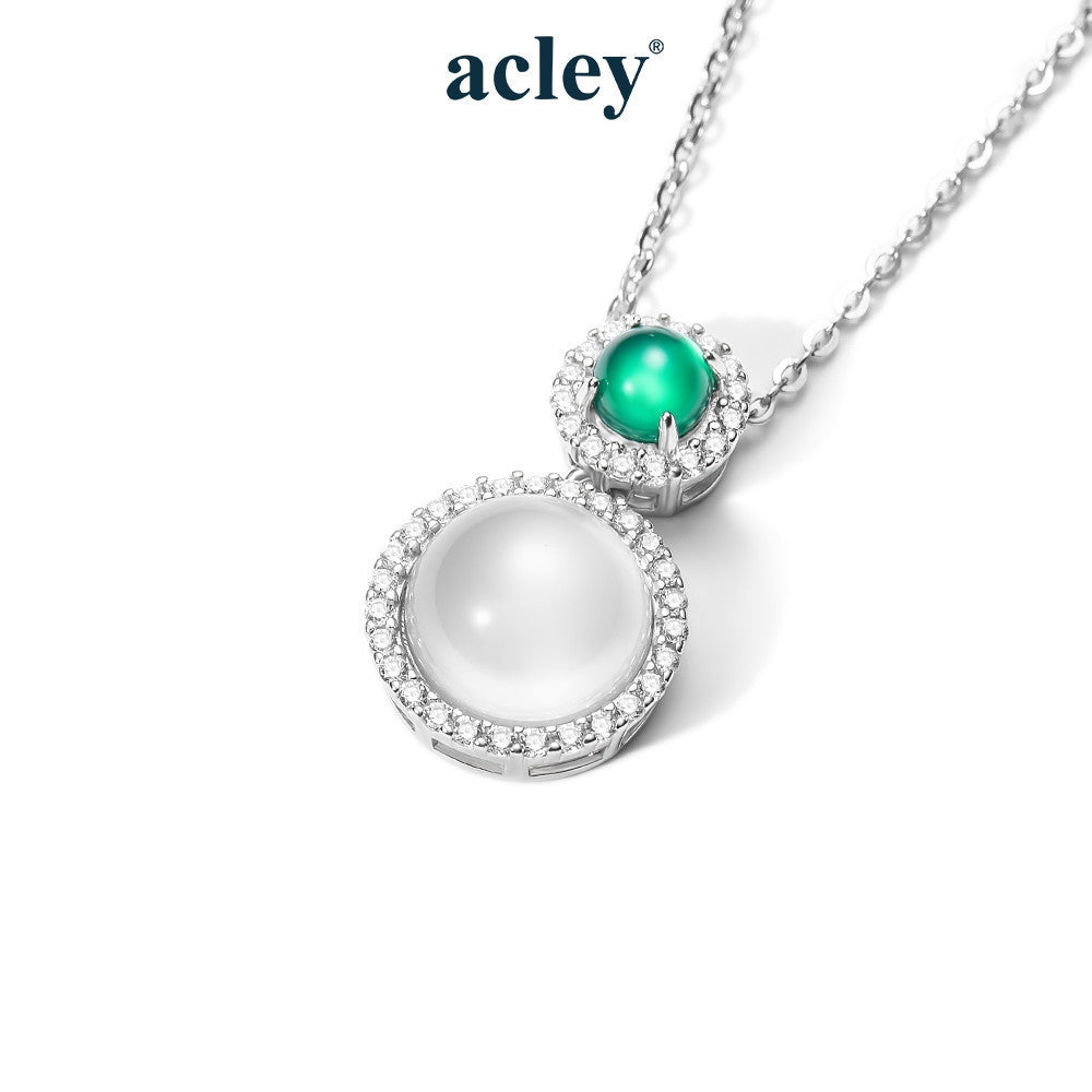 Dây chuyền bạc S925 mặt đá mã não chalcedony viền zircon 5A