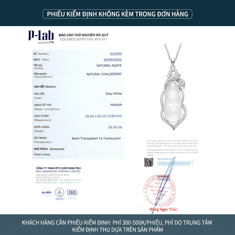 Dây chuyền bạc S925 mặt giọt nước dài đá mã não chalcedony viền zircon 5A