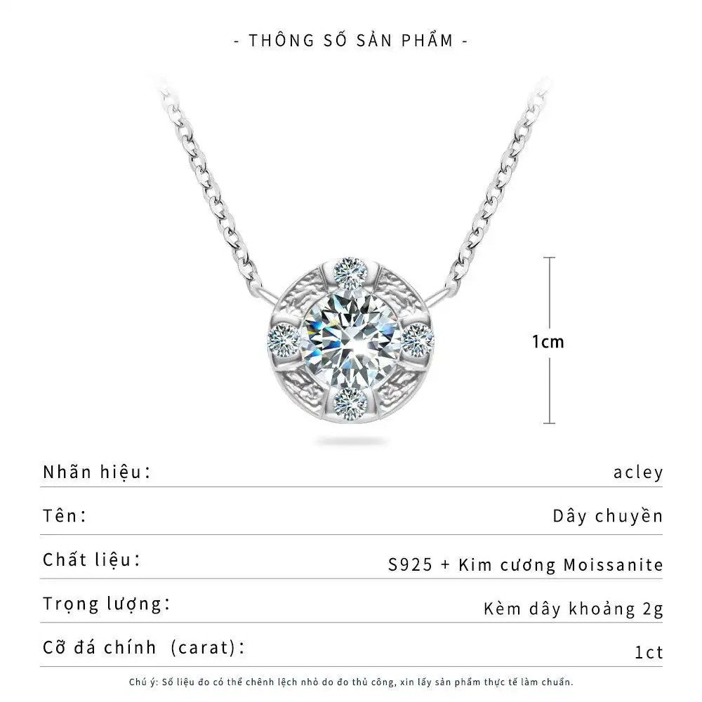 Dây chuyền bạc S925 mặt tròn đính đá Moissanite bốn điểm