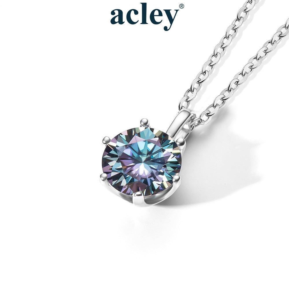 Dây chuyền bạc S925 đính đá Moissanite tròn sáu chấu