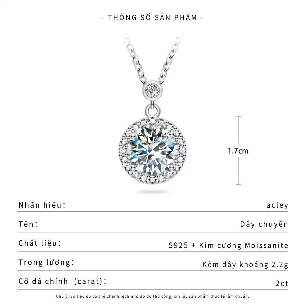 Dây chuyền bạc S925 đính đá Moissanite dáng tròn