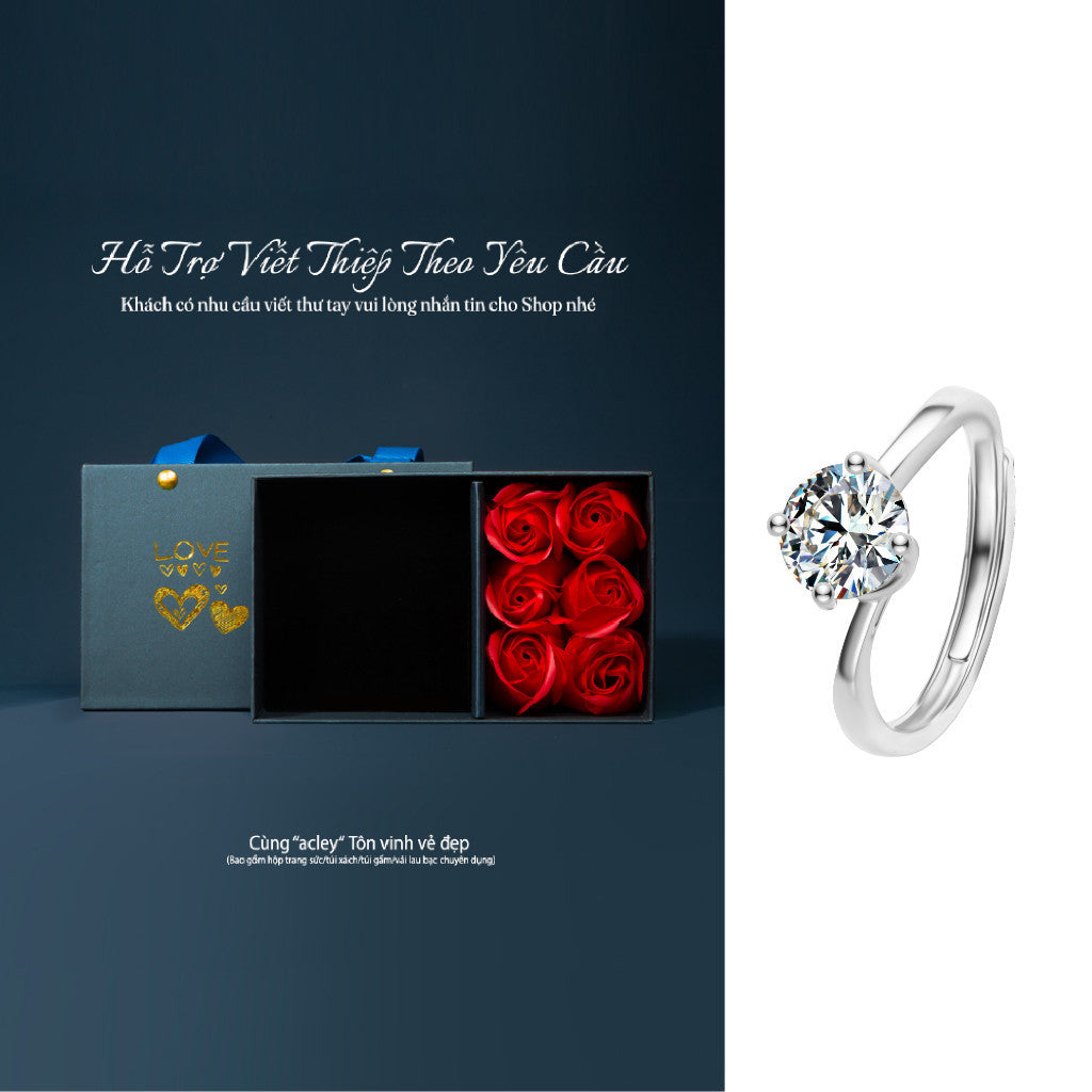 Nhẫn bạc S925 đính đá Moissanite tròn