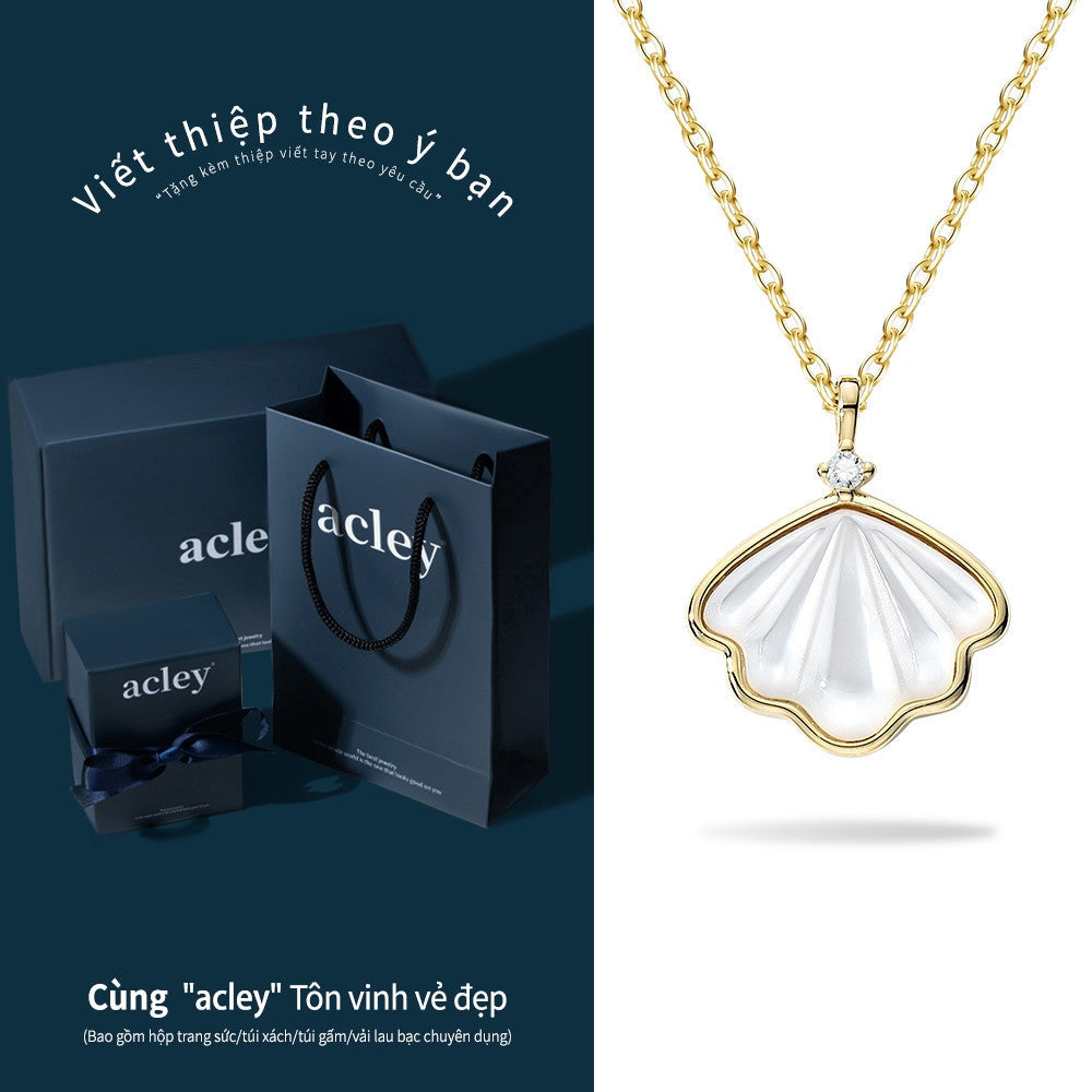 Dây chuyền bạc S925 mặt vỏ sò xà cừ trắng đính đá zircon 5A