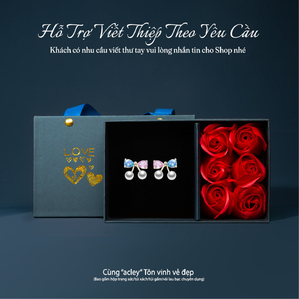 Bông tai bạc S925 nơ phối ngọc trai đính đá zircon 5A