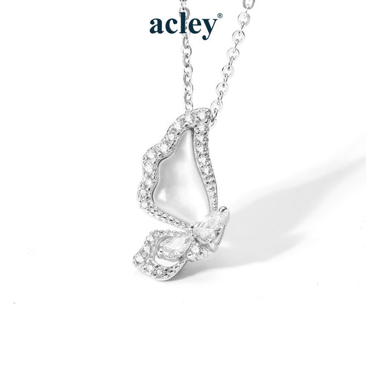 Dây chuyền bạc S925 mặt cánh bướm xà cừ trắng đính zircon 5A