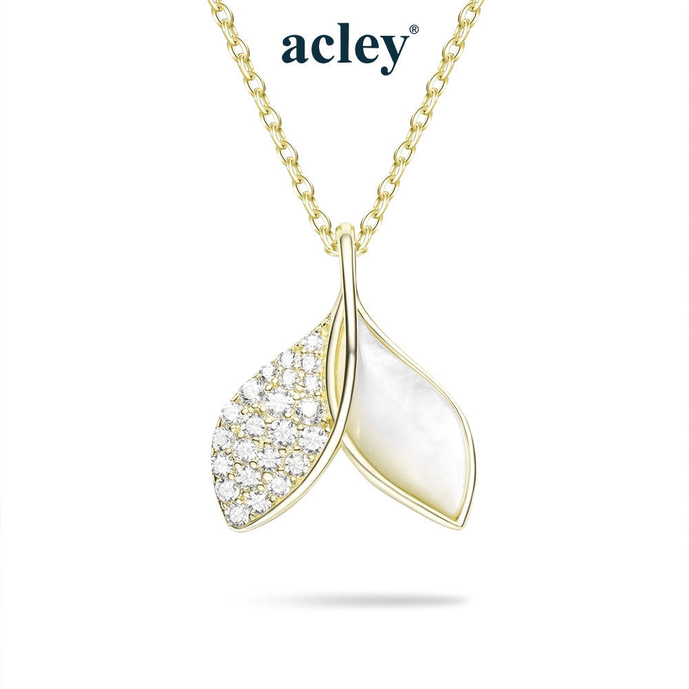 Dây chuyền bạc S925 lá đôi xà cừ trắng đính đá zircon 5A