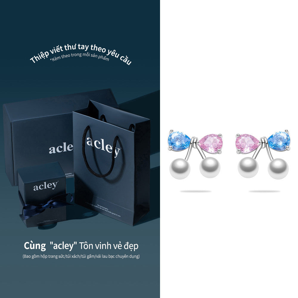 Bông tai bạc S925 nơ phối ngọc trai đính đá zircon 5A