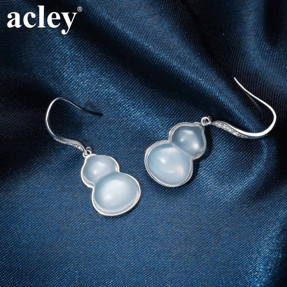 Bông tai móc bạc S925 hồ lô đá mã não chalcedony