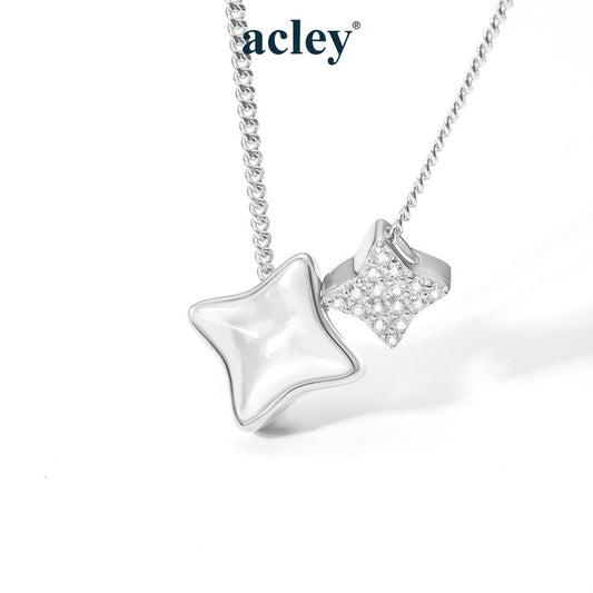 Dây chuyền bạc S925 hình ngôi sao xà cừ trắng đính đá zircon 5A