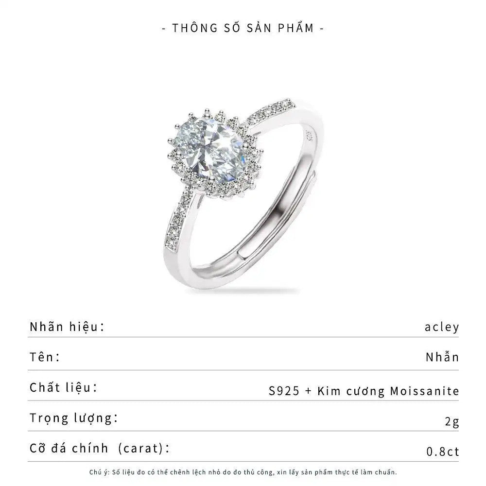 Nhẫn bạc S925 đính đá Moissanite viền đá tinh xảo