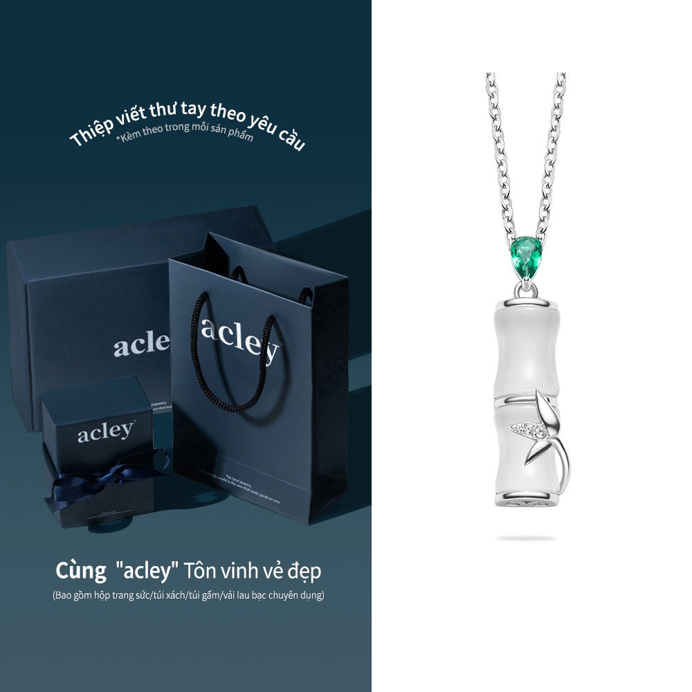 Dây chuyền bạc S925 mặt trúc đá mã não chalcedony đính zircon 5A