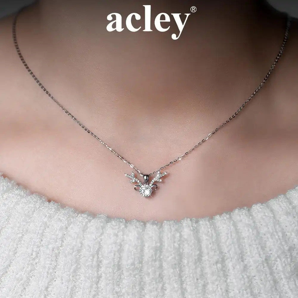 Dây chuyền bạc S925 mặt sừng hươu đính đá Moissanite