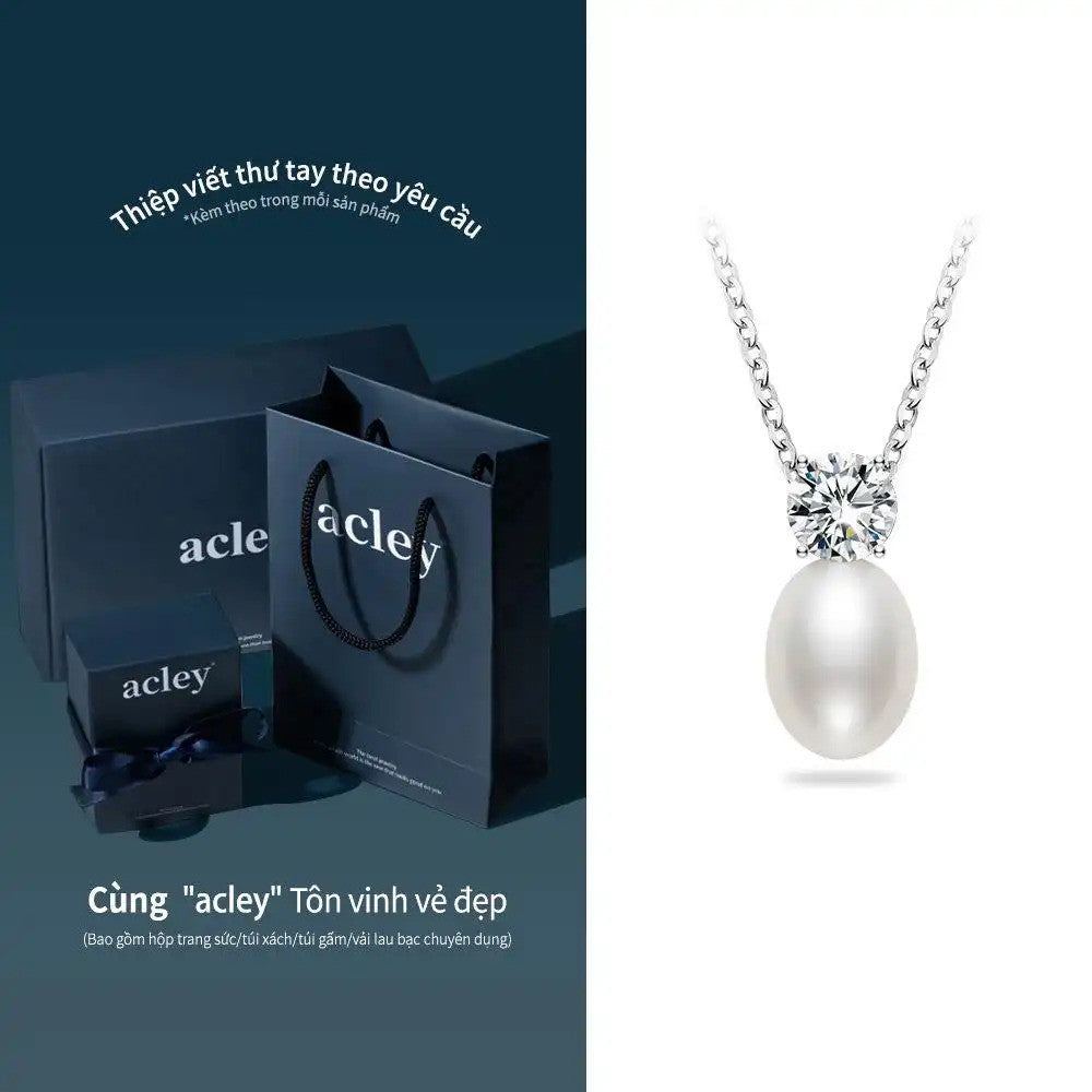Dây chuyền bạc S925 ngọc trai nước ngọt đính đá Moissanite
