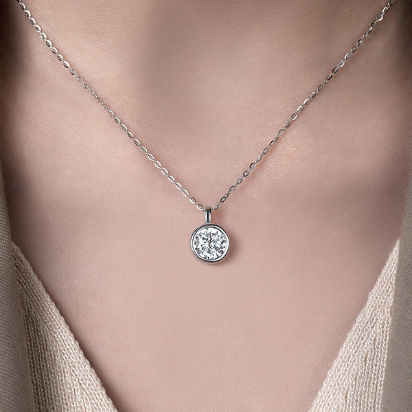Dây chuyền bạc S925 mặt đá moissanite tròn tối giản