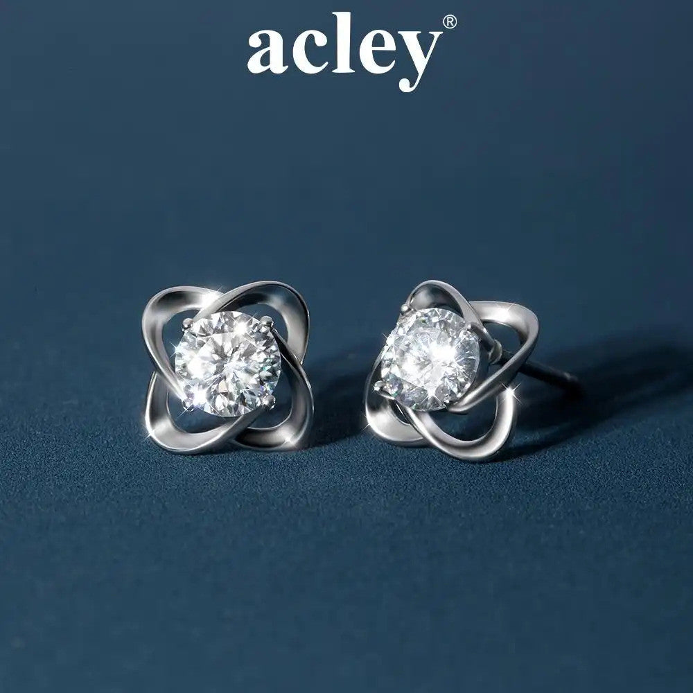 Bông tai bạc S925 đính đá moissanite hình cỏ bốn lá