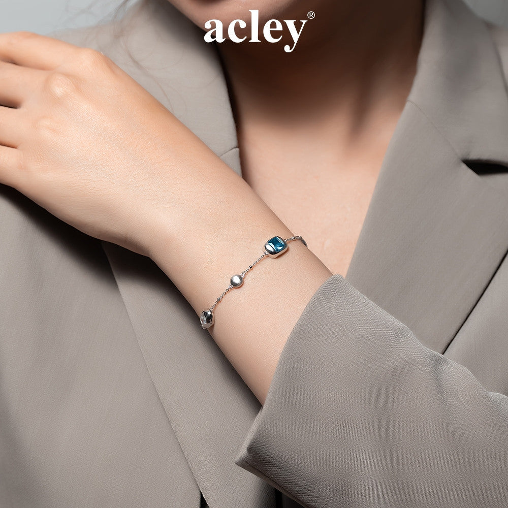 Lắc tay bạc S925 hạt bi đính đá zircon 5A màu xanh