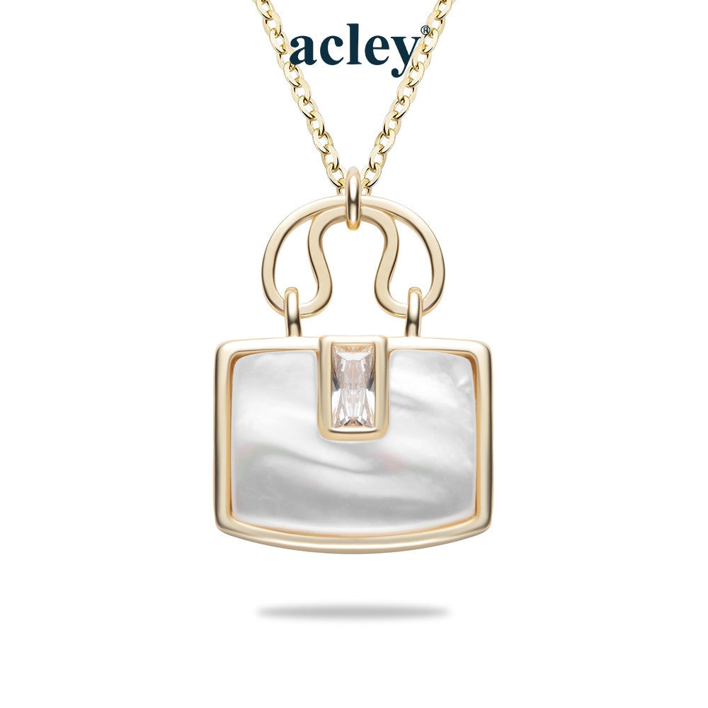 Dây chuyền bạc S925 mặt túi xách xà cừ trắng đính đá zircon 5A
