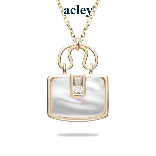 Dây chuyền bạc S925 mặt túi xách xà cừ trắng đính đá zircon 5A