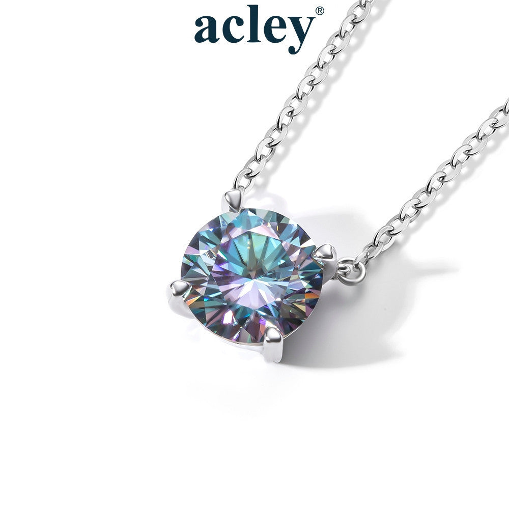 Dây chuyền bạc S925 đính đá Moissanite viên tròn bốn chấu