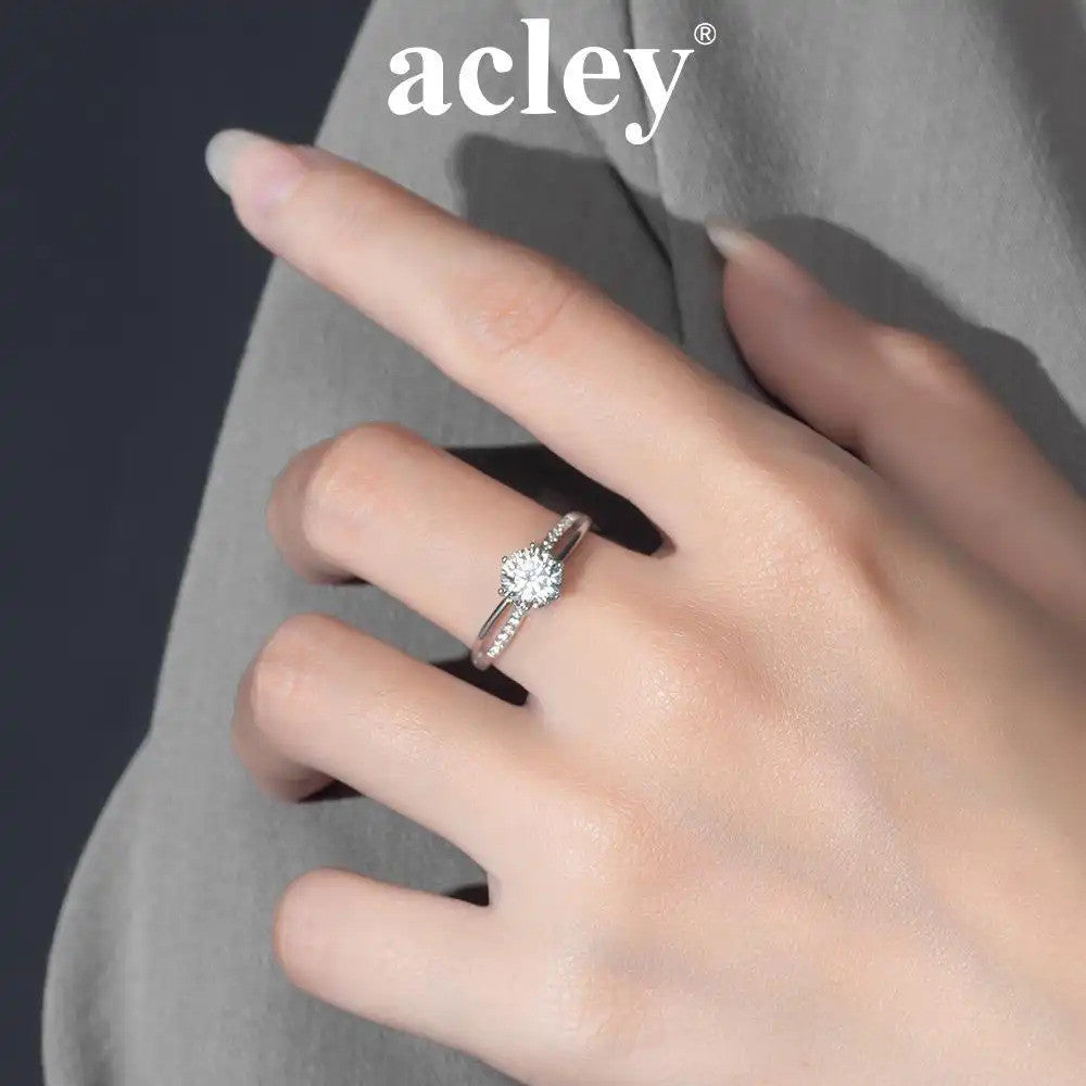 Nhẫn bạc S925 đính đá Moissanite viền đá thanh lịch