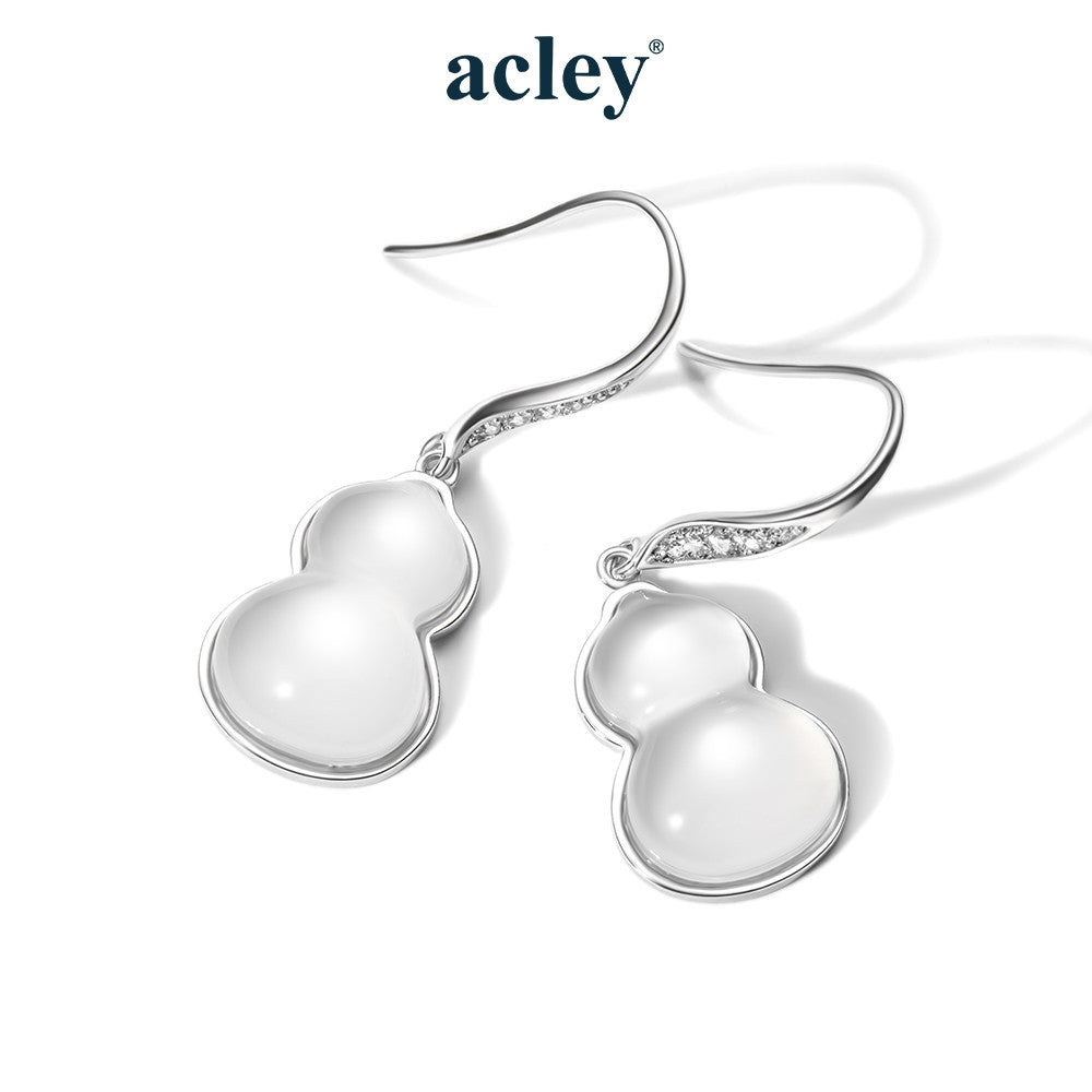 Bông tai móc bạc S925 hồ lô đá mã não chalcedony