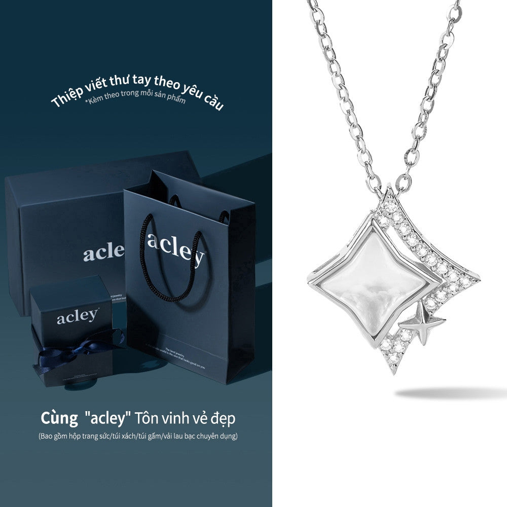 Dây chuyền bạc S925 mặt ngôi sao xà cừ trắng đính zircon 5A