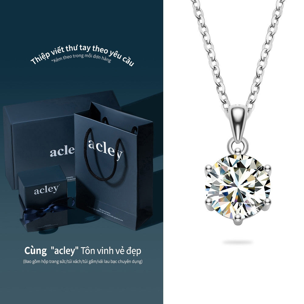 Dây chuyền bạc S925 đính đá Moissanite viên tròn 6 chấu