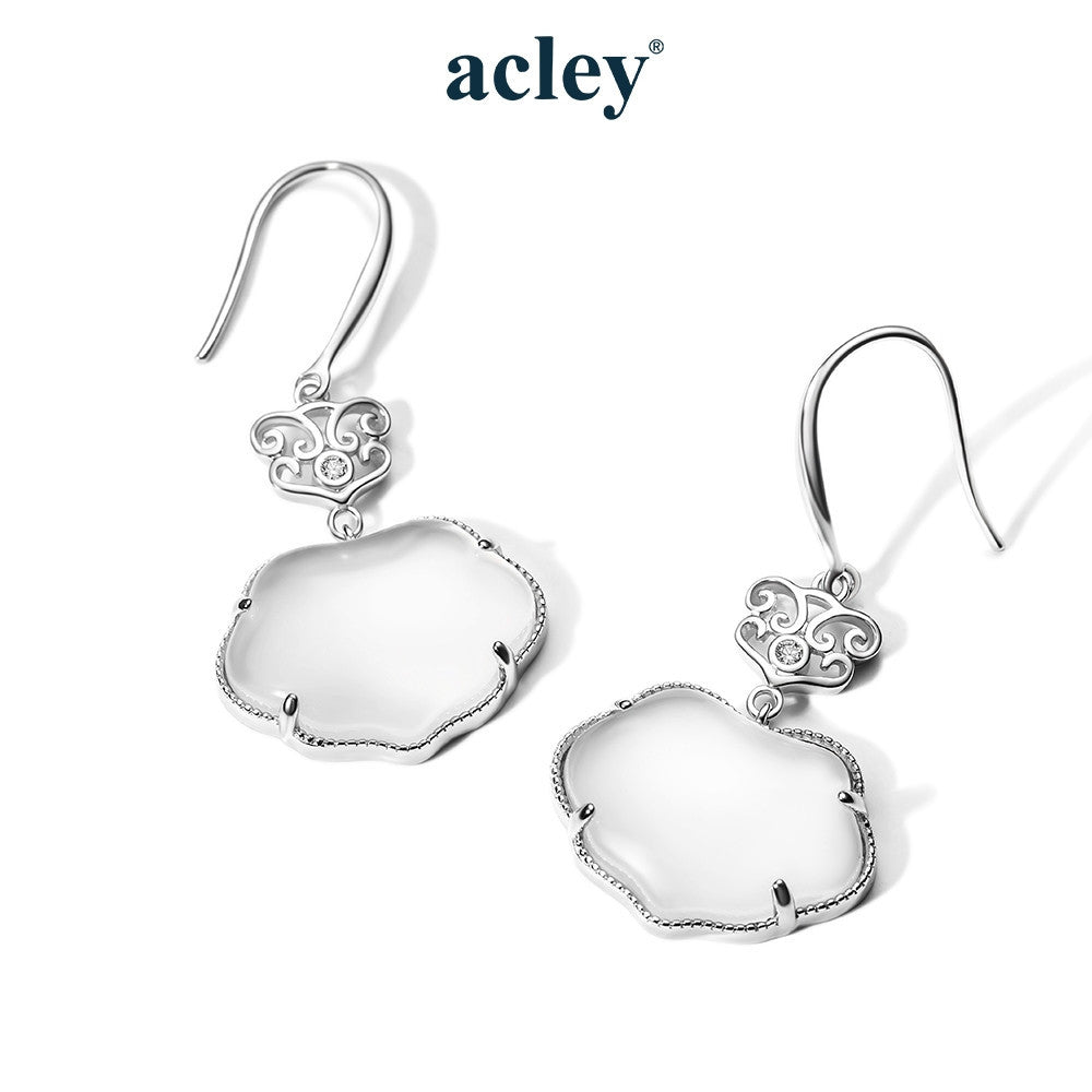 Bông tai móc bạc S925 đá mã não chalcedony