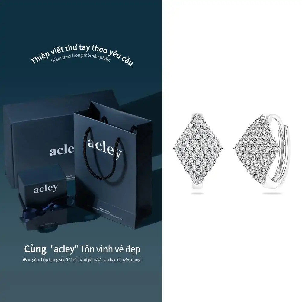 Bông tai vòng bạc S925 hình thoi đính đá zircon 5A