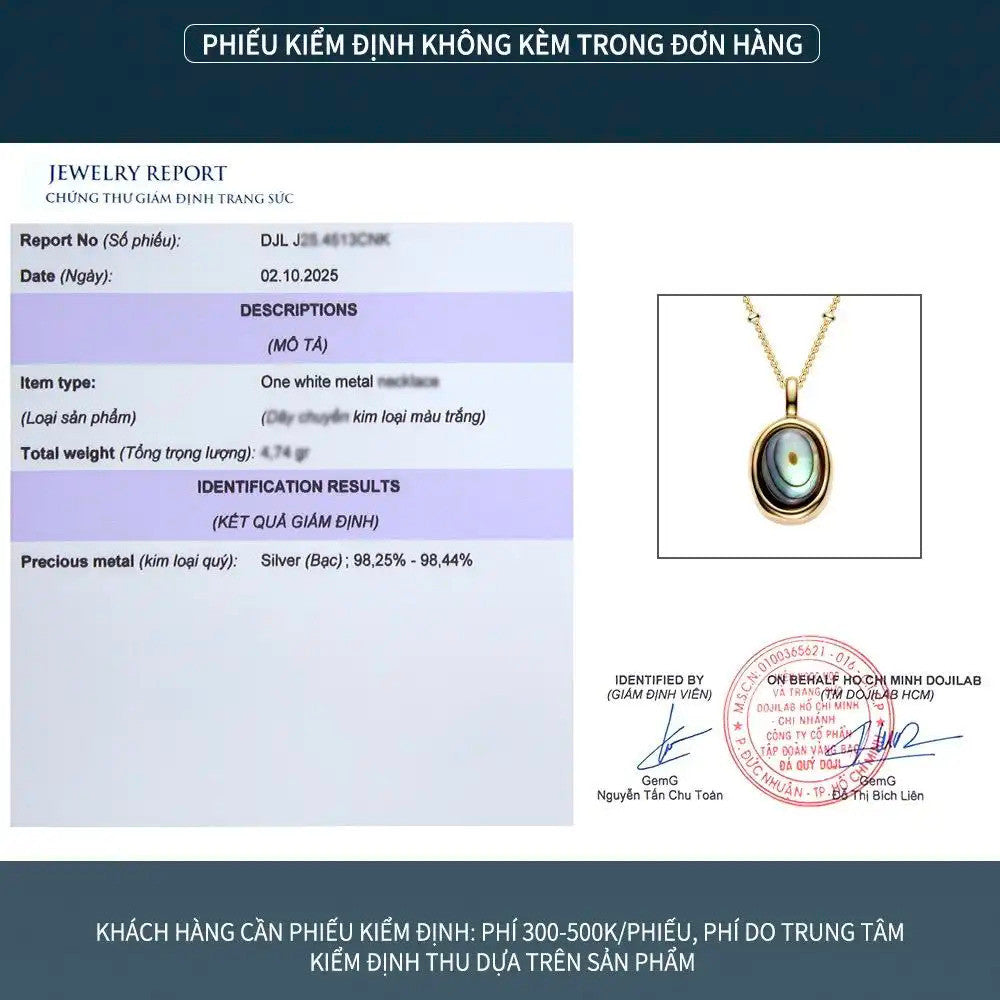 Dây chuyền bạc S925 mặt oval xà cừ bào ngư