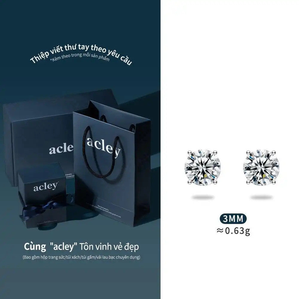 Bông tai bạc S925 đính đá moissanite dáng tròn cổ điển