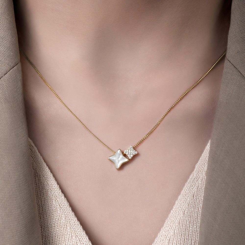 Dây chuyền bạc S925 hình ngôi sao xà cừ trắng đính đá zircon 5A