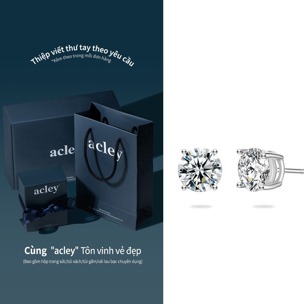 Bông tai bạc S925 đính đá moissanite dáng tròn 4 chấu