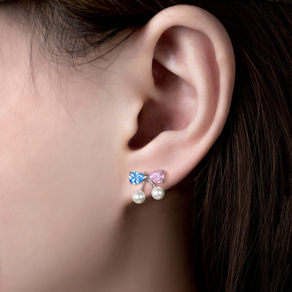 Bông tai bạc S925 nơ phối ngọc trai đính đá zircon 5A