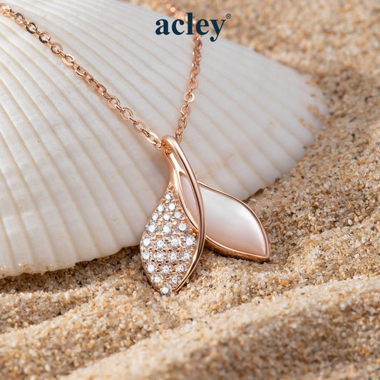 Dây chuyền bạc S925 lá đôi xà cừ trắng đính đá zircon 5A