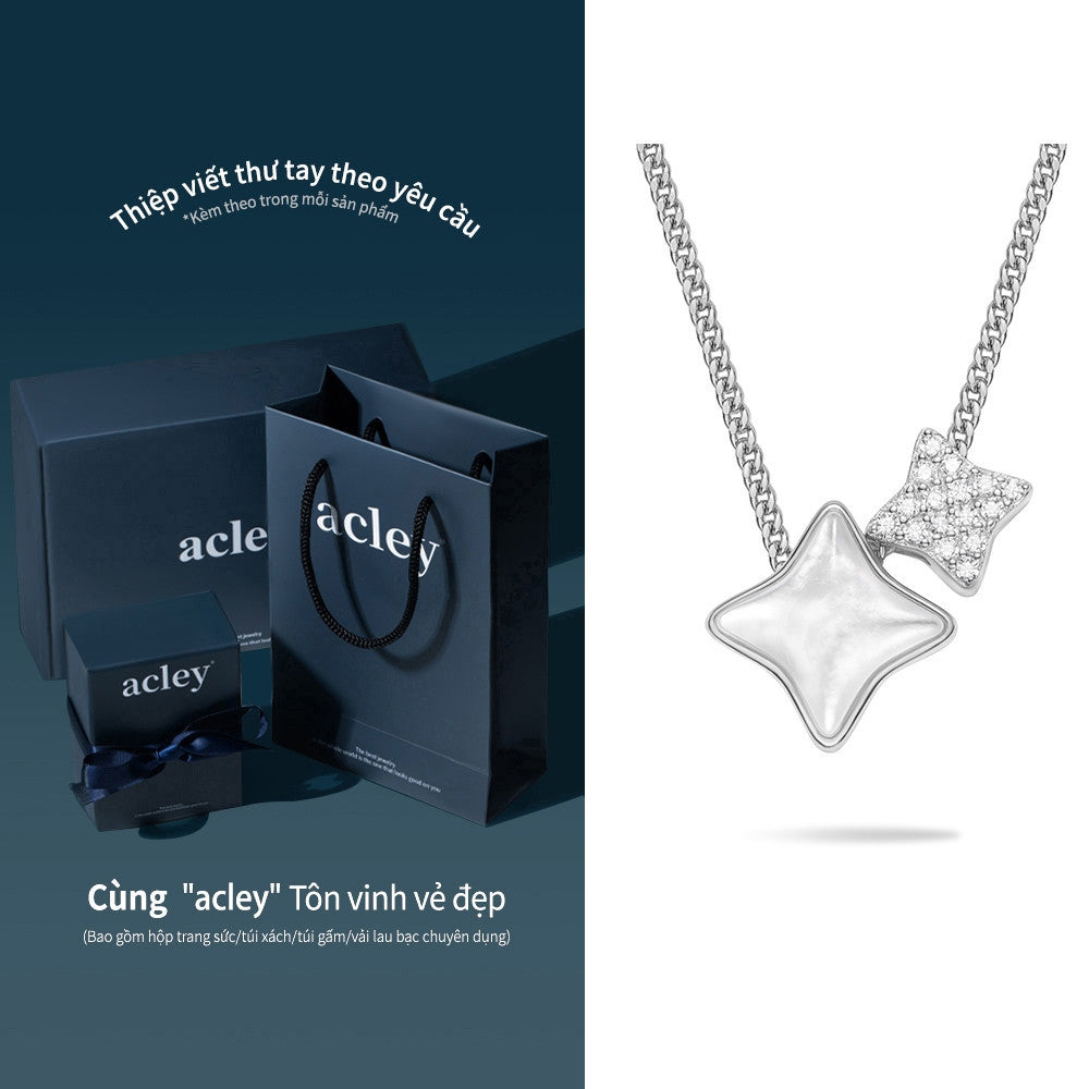 Dây chuyền bạc S925 hình ngôi sao xà cừ trắng đính đá zircon 5A