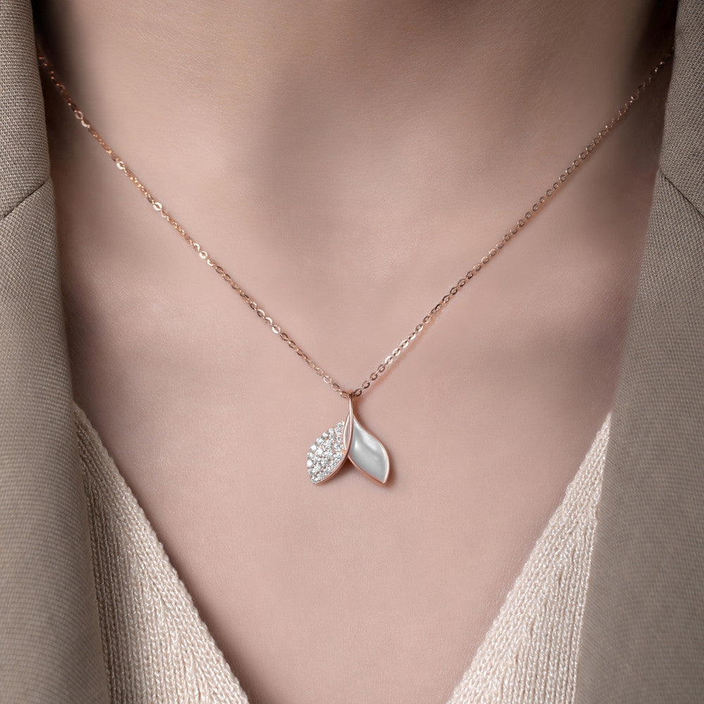 Dây chuyền bạc S925 lá đôi xà cừ trắng đính đá zircon 5A