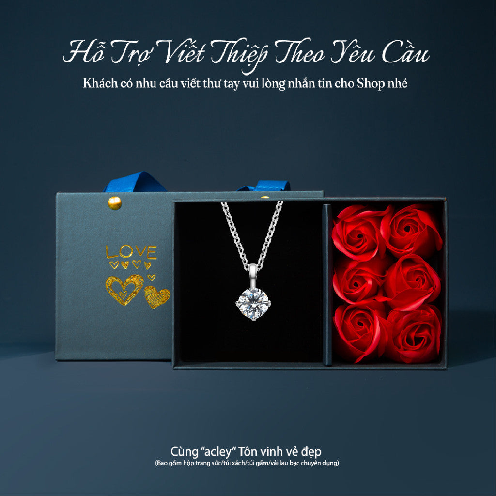 Dây chuyền bạc S925 đính đá Moissanite tròn bốn chấu
