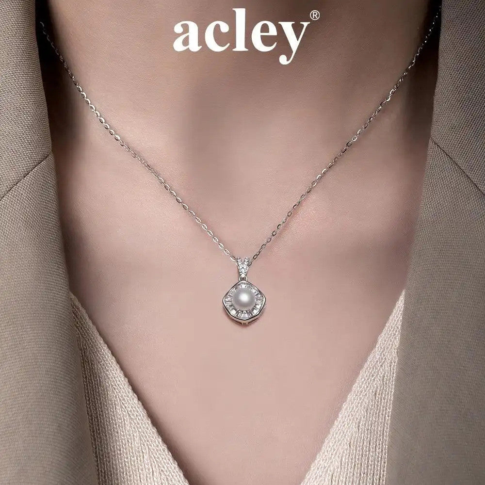 Dây chuyền bạc S925 ngọc trai nước ngọt mặt vuông bo góc