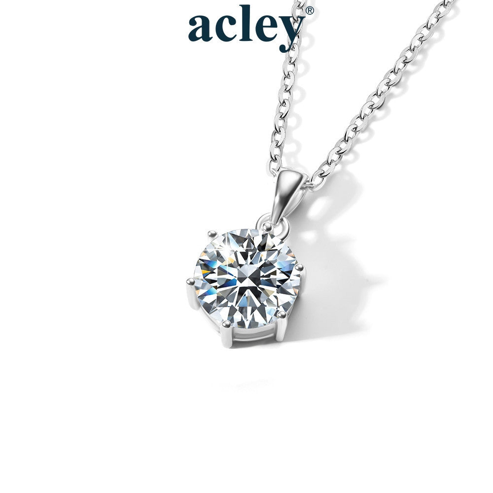 Dây chuyền bạc S925 đính đá Moissanite viên tròn 6 chấu