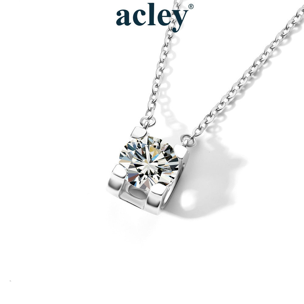 Dây chuyền bạc S925 mặt đá moissanite khung vuông thanh lịch