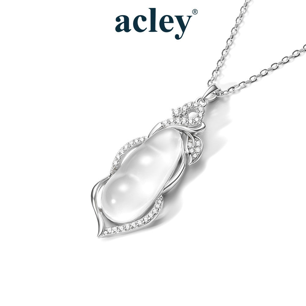 Dây chuyền bạc S925 mặt giọt nước dài đá mã não chalcedony viền zircon 5A