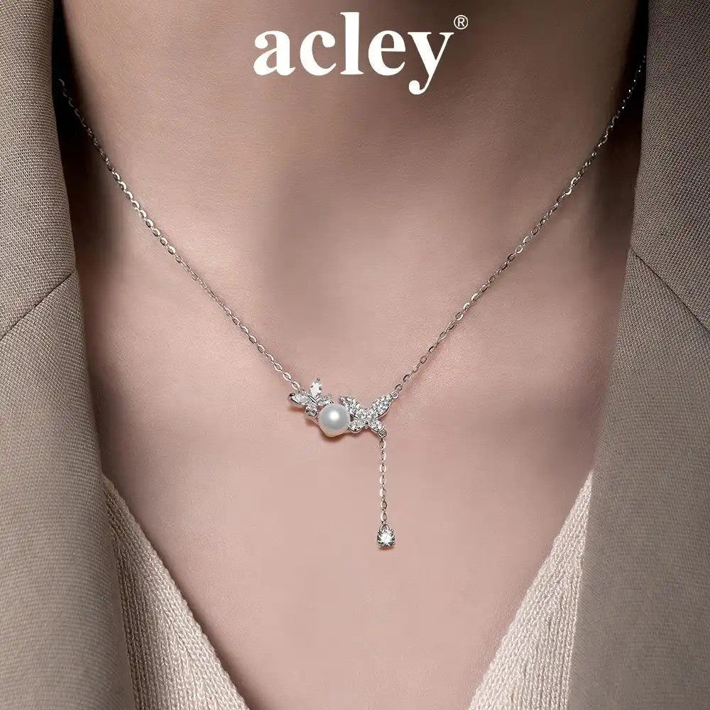 Dây chuyền bạc S925 hoa lá ngọc trai nước ngọt đính đá zircon 5A
