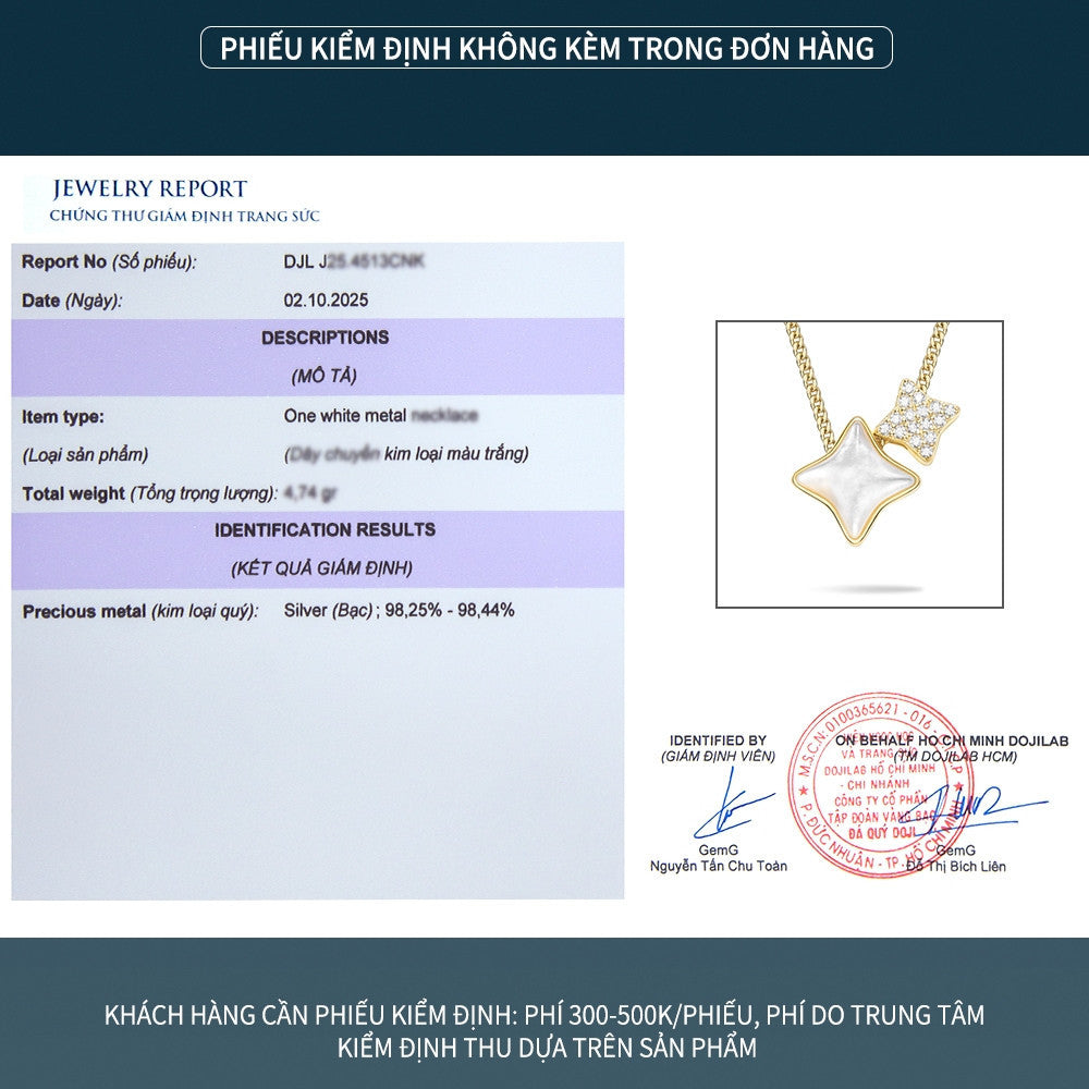 Dây chuyền bạc S925 hình ngôi sao xà cừ trắng đính đá zircon 5A
