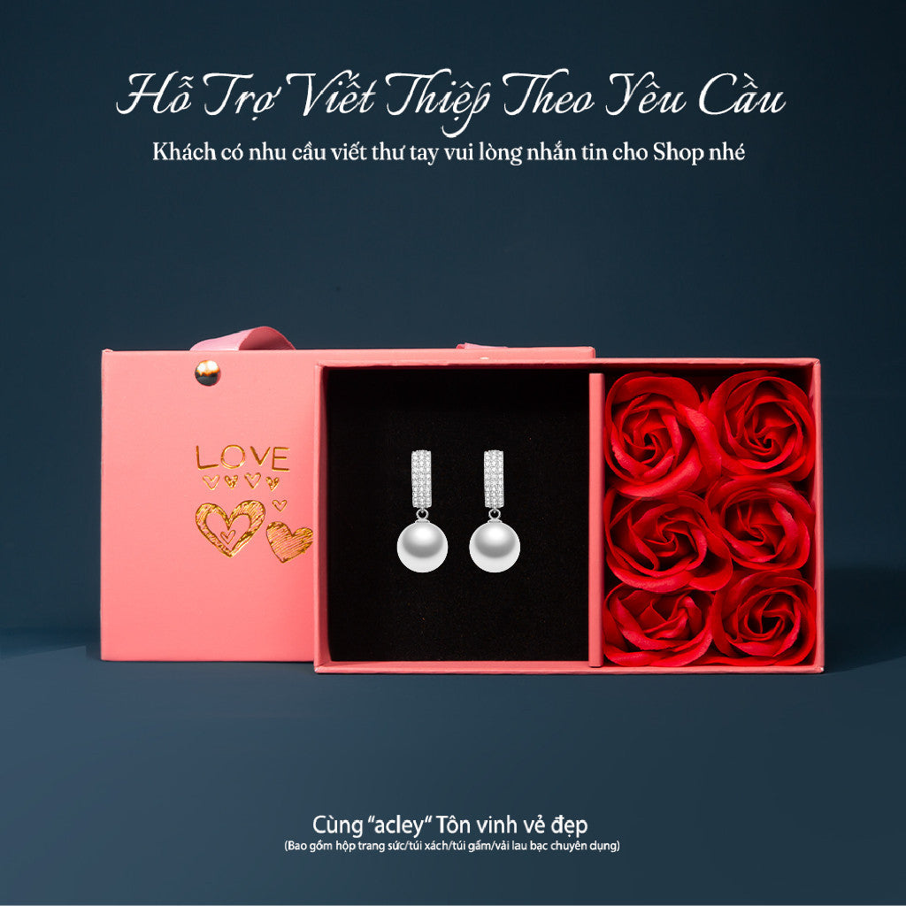 Bông tai bạc S925 dáng khoen đính zircon 5A phối ngọc trai