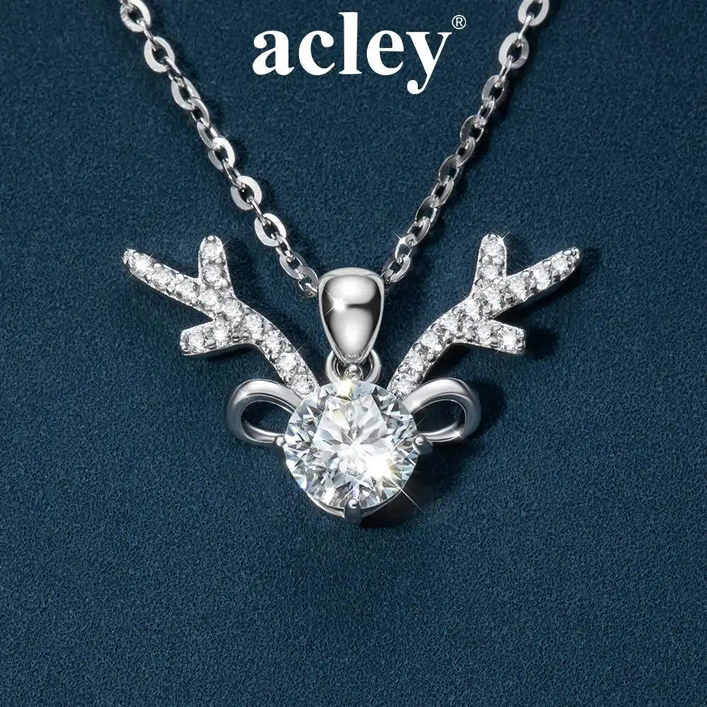 Dây chuyền bạc S925 mặt sừng hươu đính đá Moissanite
