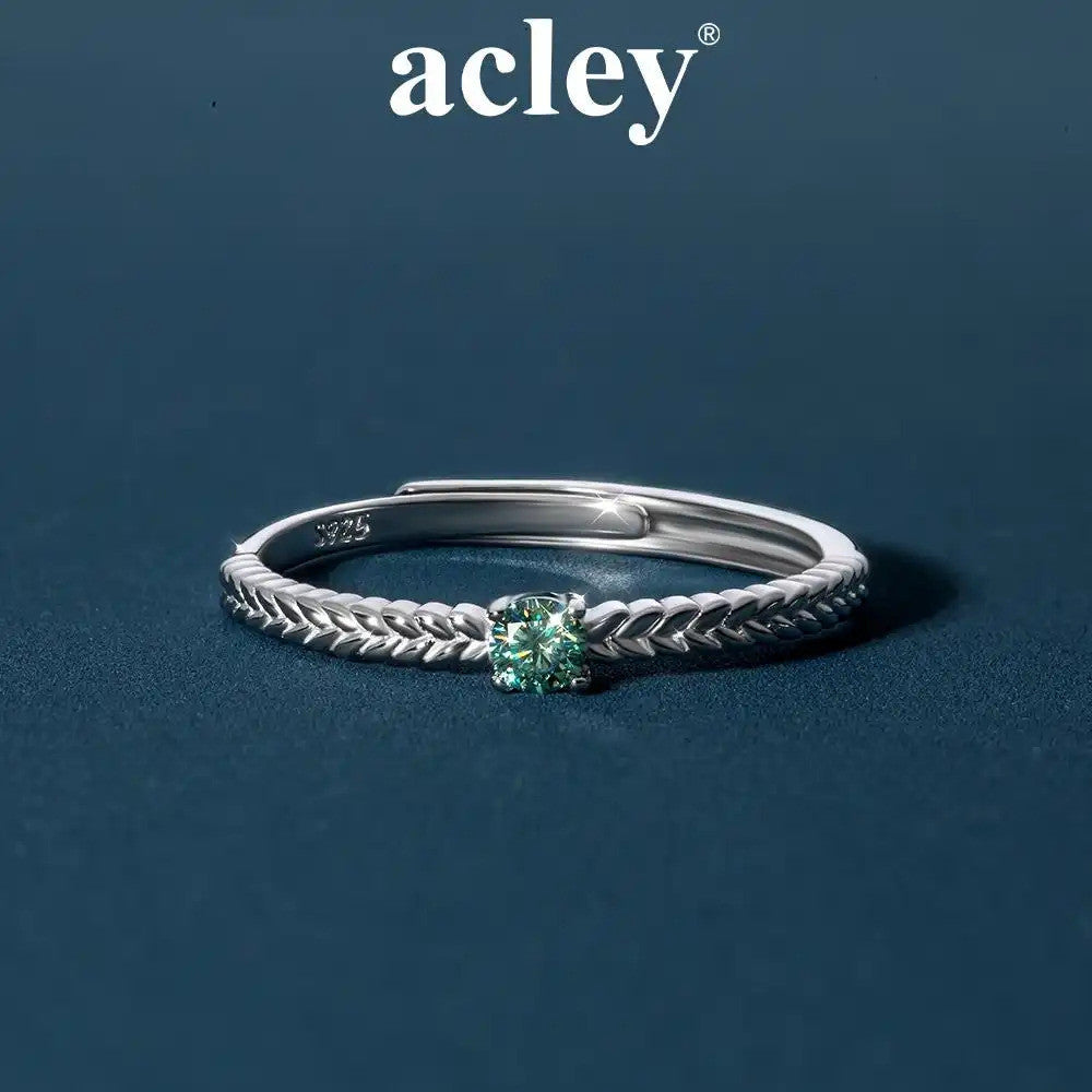 Nhẫn bạc S925 đính đá Moissanite xanh dáng xoắn