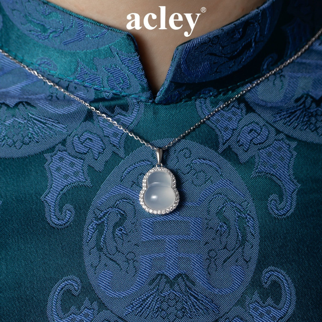 Dây chuyền bạc S925 mặt hồ lô đá chalcedony viền zircon 5A