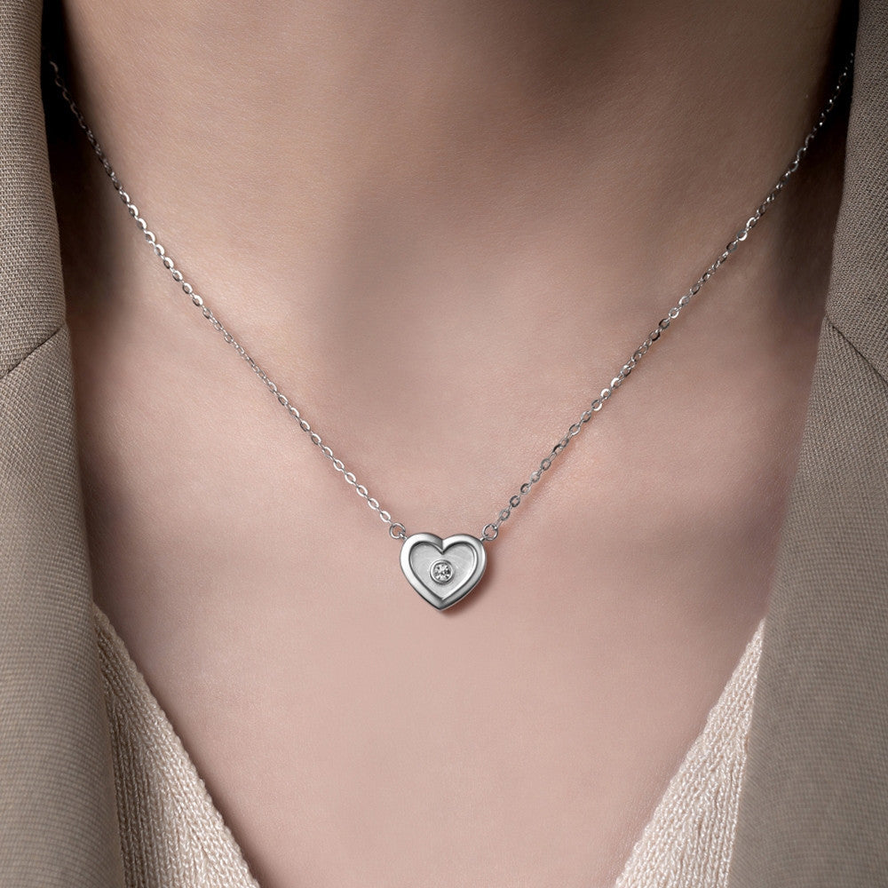 Dây chuyền bạc S925 mặt trái tim xà cừ trắng đính đá zircon 5A