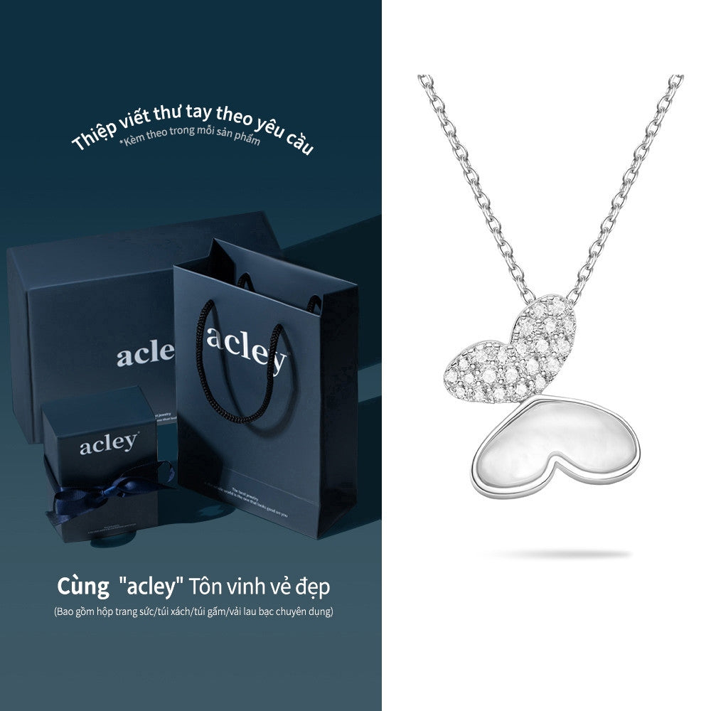 Dây chuyền bạc S925 mặt bướm xà cừ trắng đính đá zircon 5A